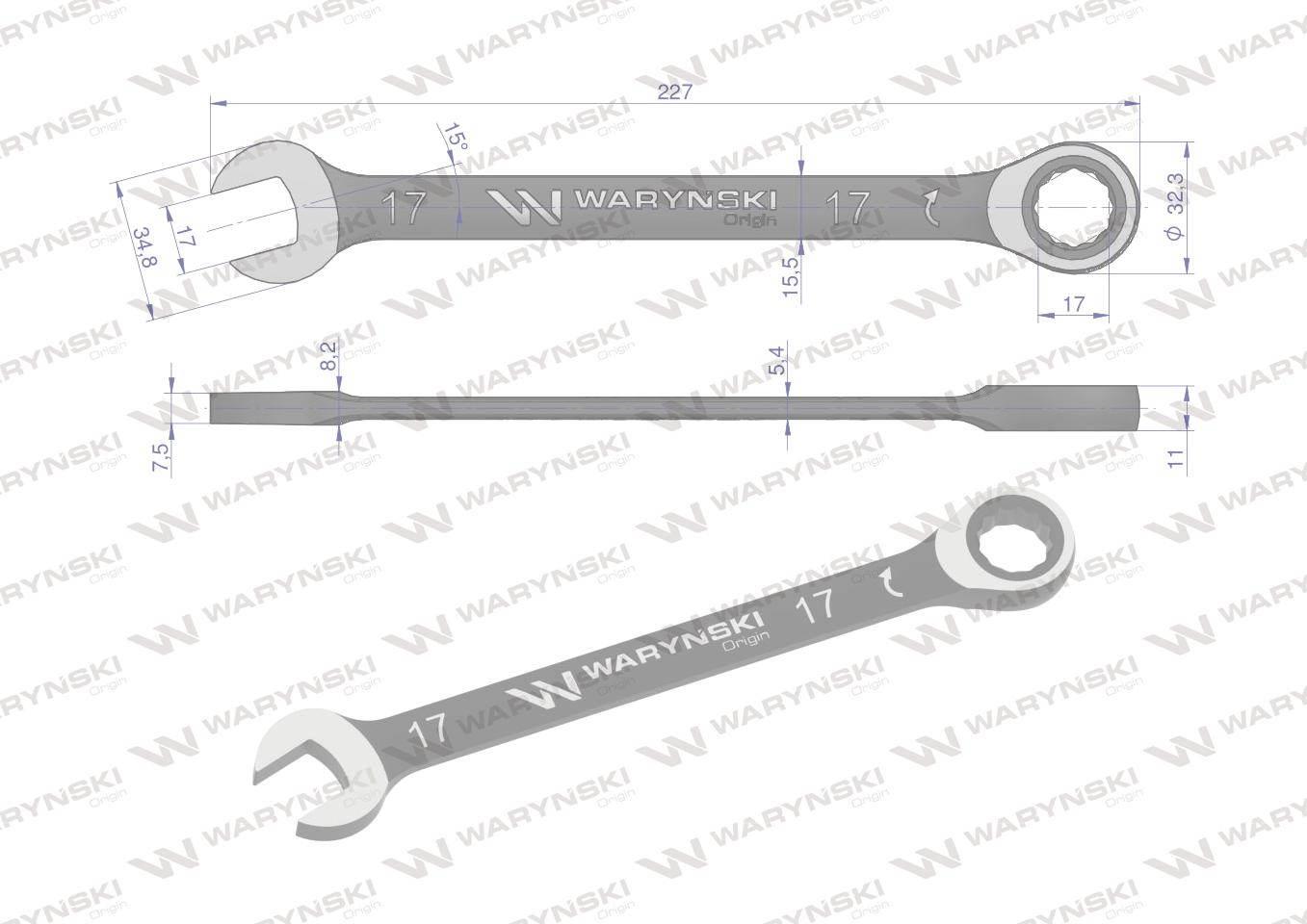 Klucz płasko-oczkowy 17mm z grzechotką 72 zęby standard asme b107-2010 wary - zdjęcie 2
