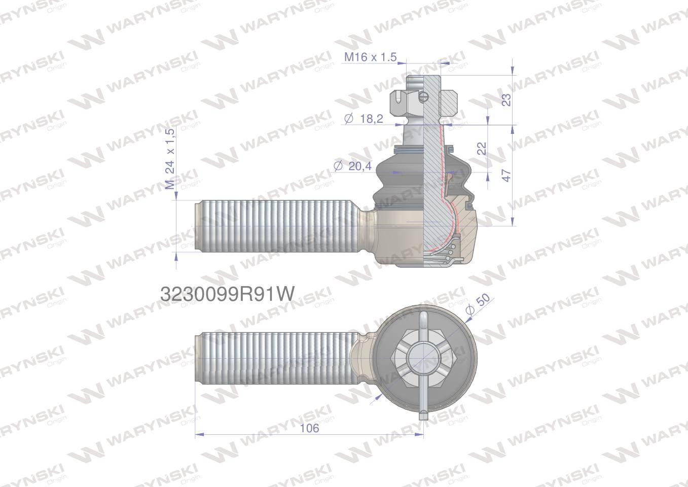 Przegub kierowniczy 106mm m24x1,5 3230099r91 waryński - zdjęcie 2