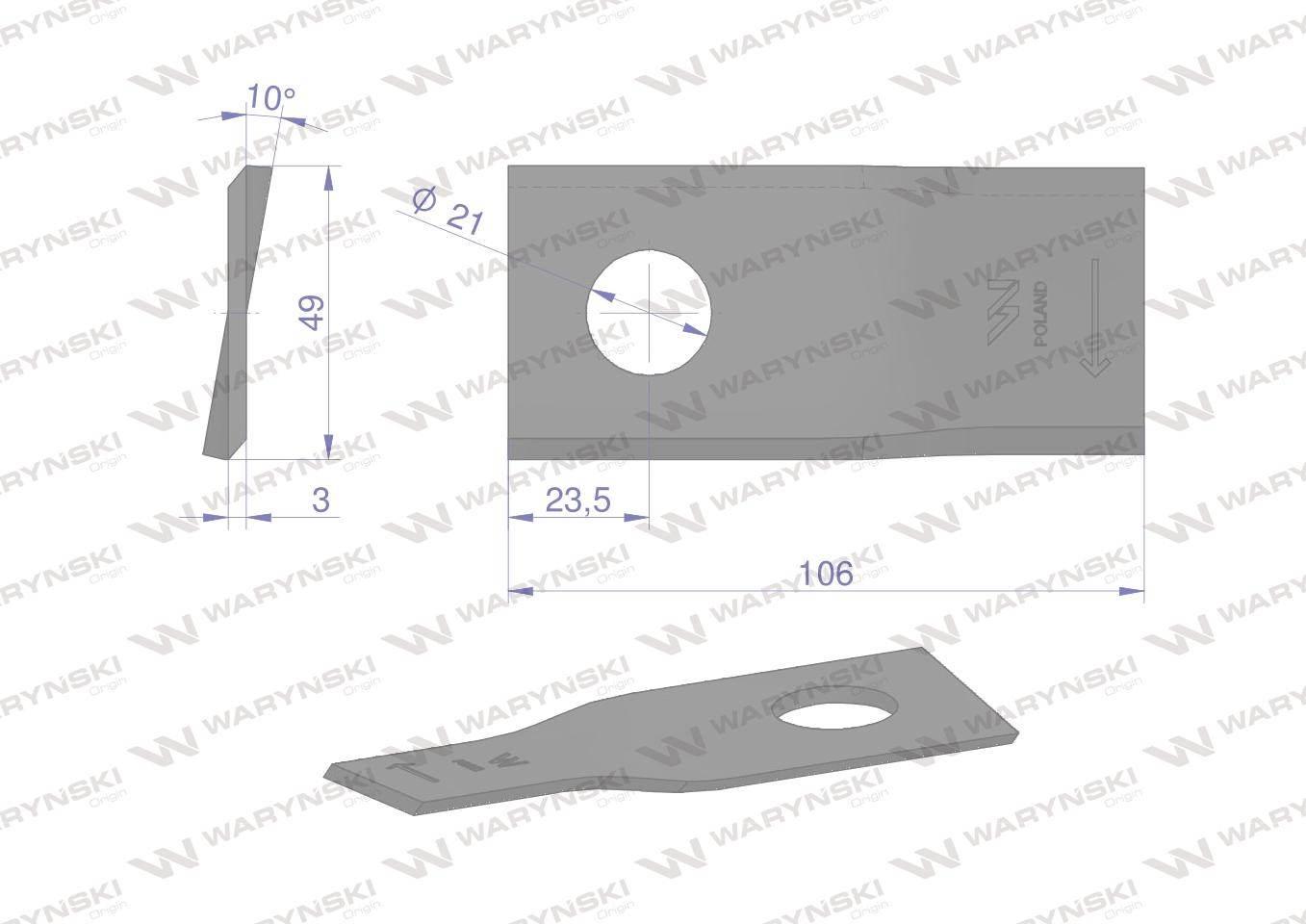 Nóż nożyk kosiarka prawy 106x48x3mm otwór 21 1042670 claas waryński 25szt - zdjęcie 2