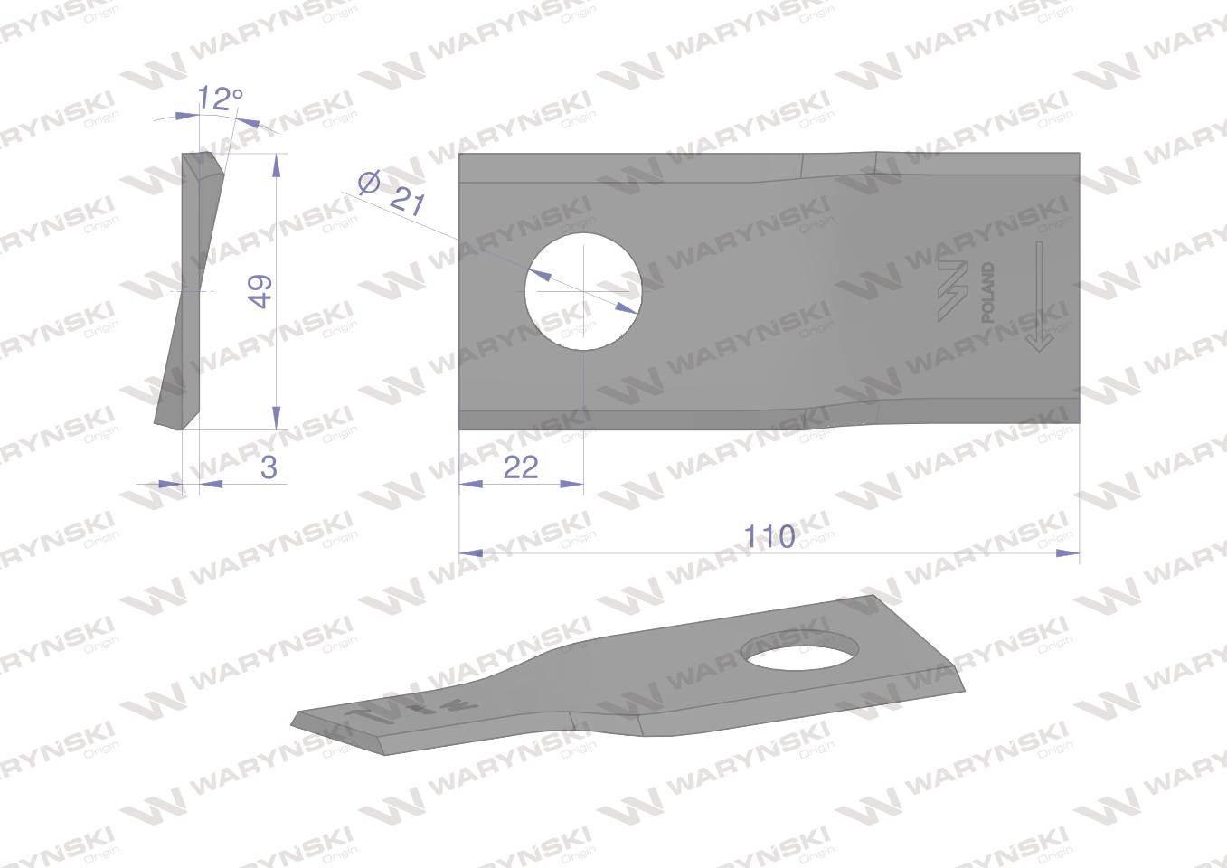 Nóż nożyk kosiarka prawy 110x48x3mm otwór 21 1058730 claas waryński 25szt - zdjęcie 2