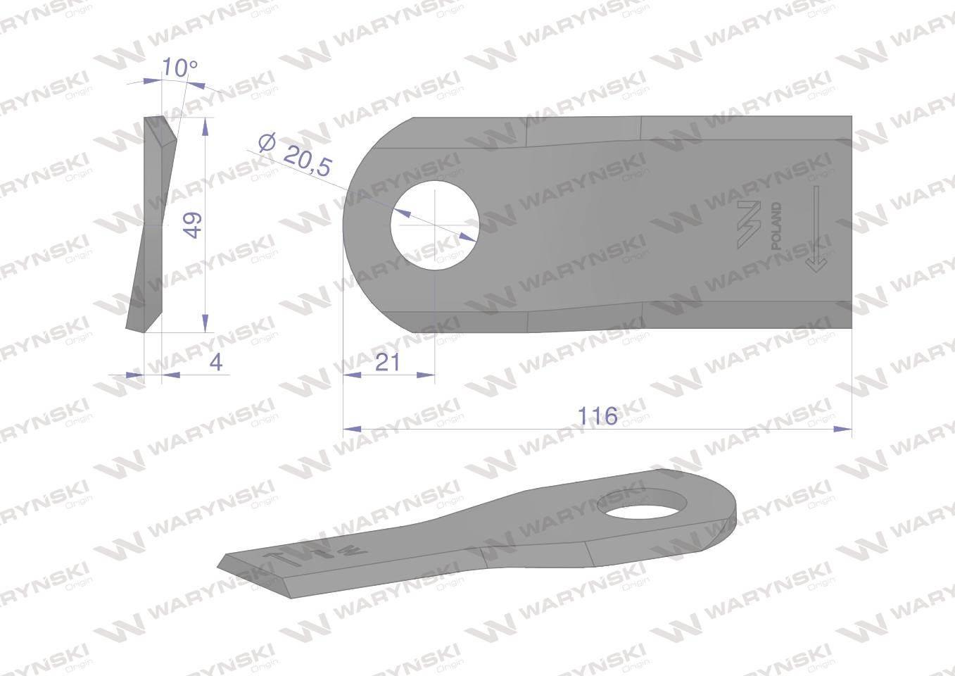 Nóż nożyk kosiarka prawy 116x48x4mm otwór 20.5 6804720 kuhn waryński 25szt - zdjęcie 2