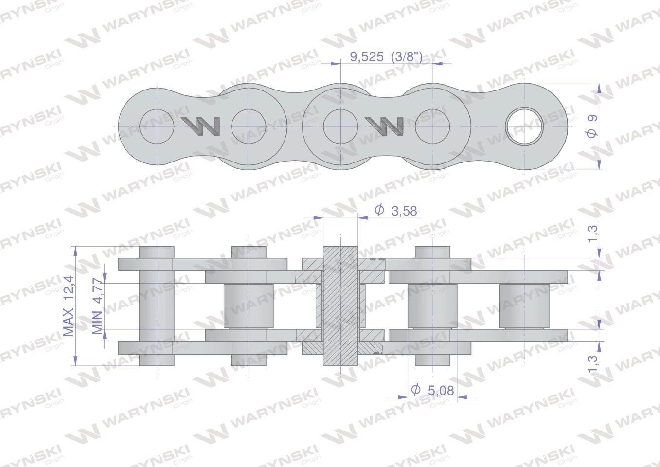 Łańcuch rolkowy wzmocniony 06a-1 ansi a 35 06c-1 r1 3/8 2.5 m waryński - zdjęcie 2