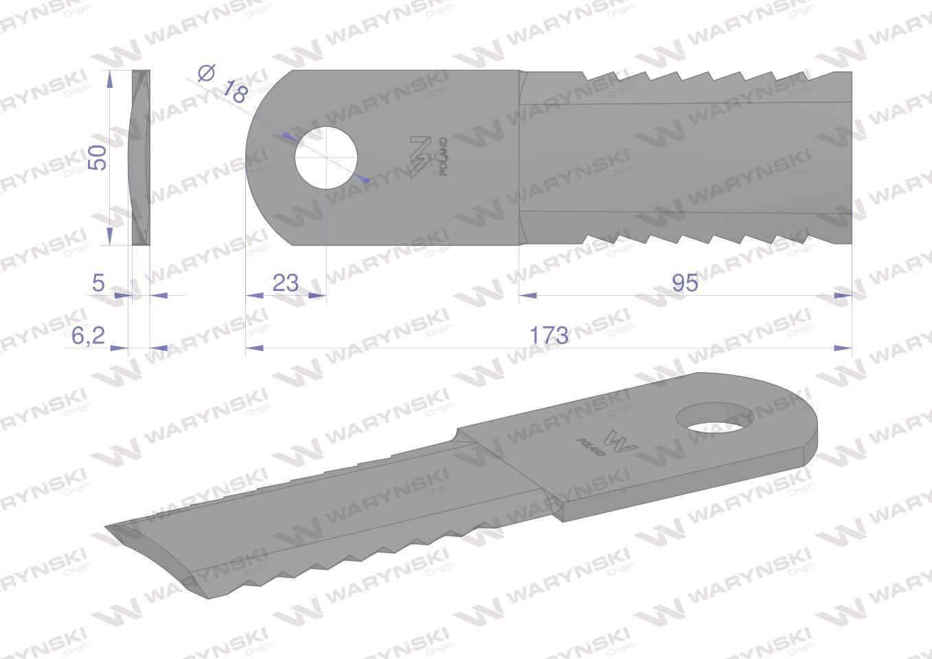 Nóż obrotowy rozdrabniacz słomy sieczkarnia 173x50x5mm otwór 18 84437624 28 - zdjęcie 2
