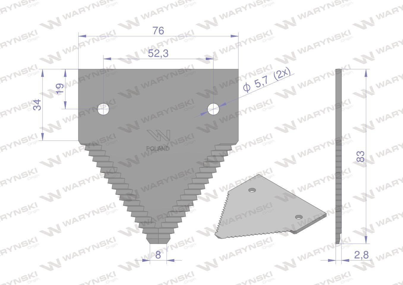 Nóż żniwny 83x76x2.7mm otwór 5.5 80309197 new holland waryński 25szt - zdjęcie 2