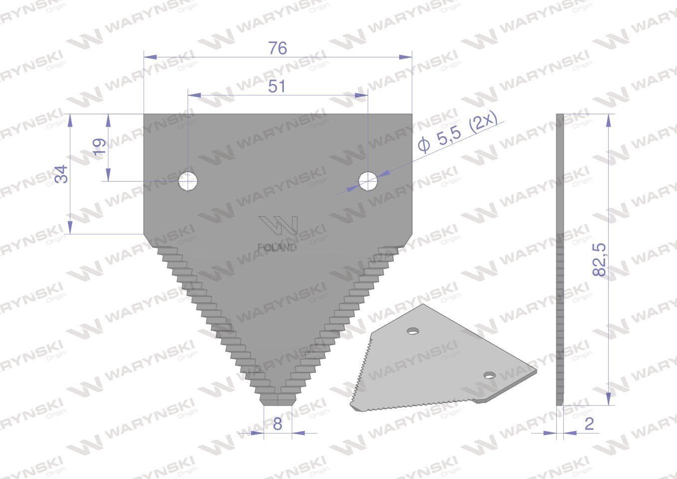 Nóż żniwny 80x76x2mm otwór 5.5 206236m1 massey ferguson waryński 25szt - zdjęcie 2