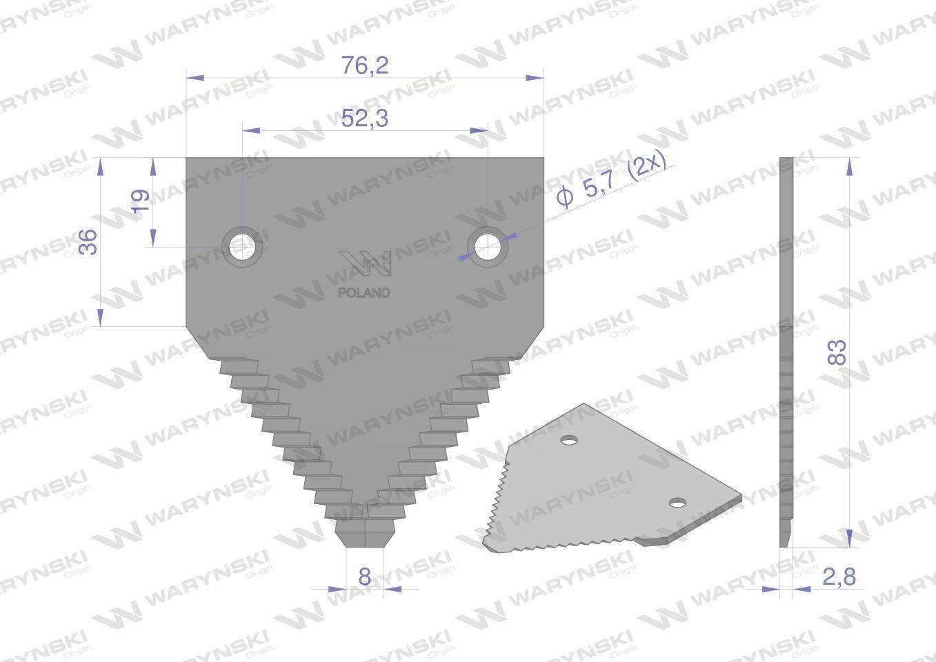 Nóż żniwny 83x76x3mm otwór 5.7 h213800 schumacher waryński 25szt - zdjęcie 2