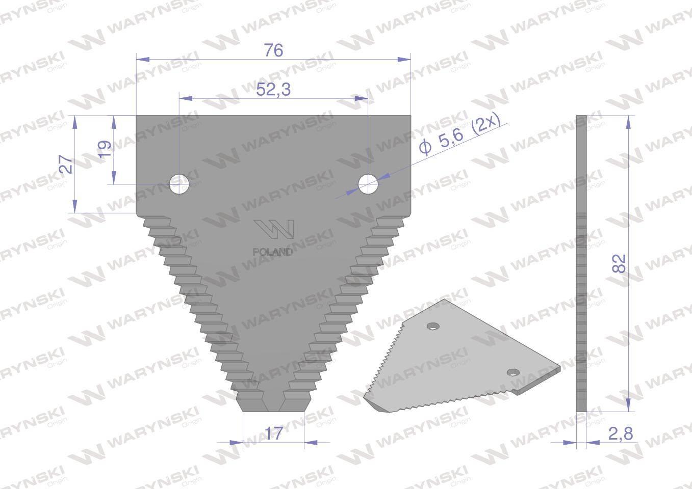 Nóż żniwny 82x76x2.8mm otwór 5.5 grube zęby 365110g new holland waryński 25 - zdjęcie 2