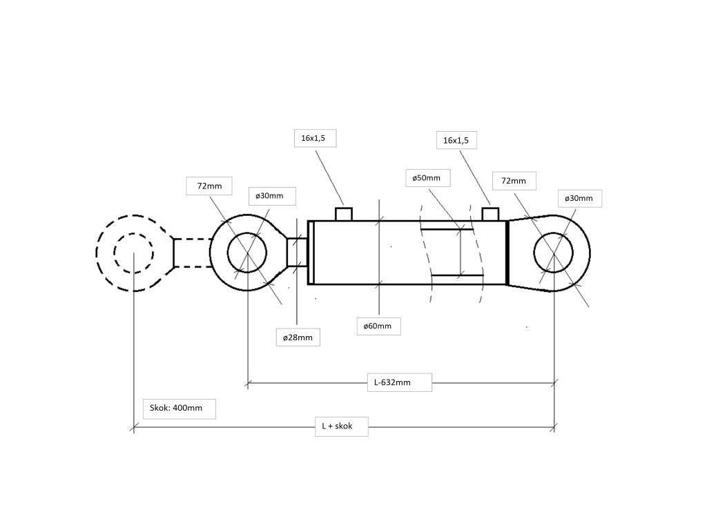 Cylinder hydrauliczny siłownik dwustronny sworzeń 30mm cj2f-50/28-400 - zdjęcie 2