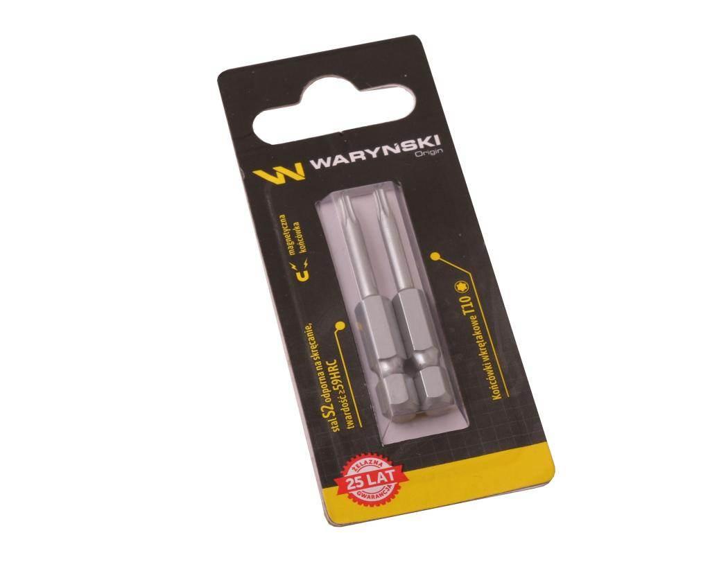 Końcówki wkrętakowe bity t10 50mm waryński komplet w blistrze dwusztukowym