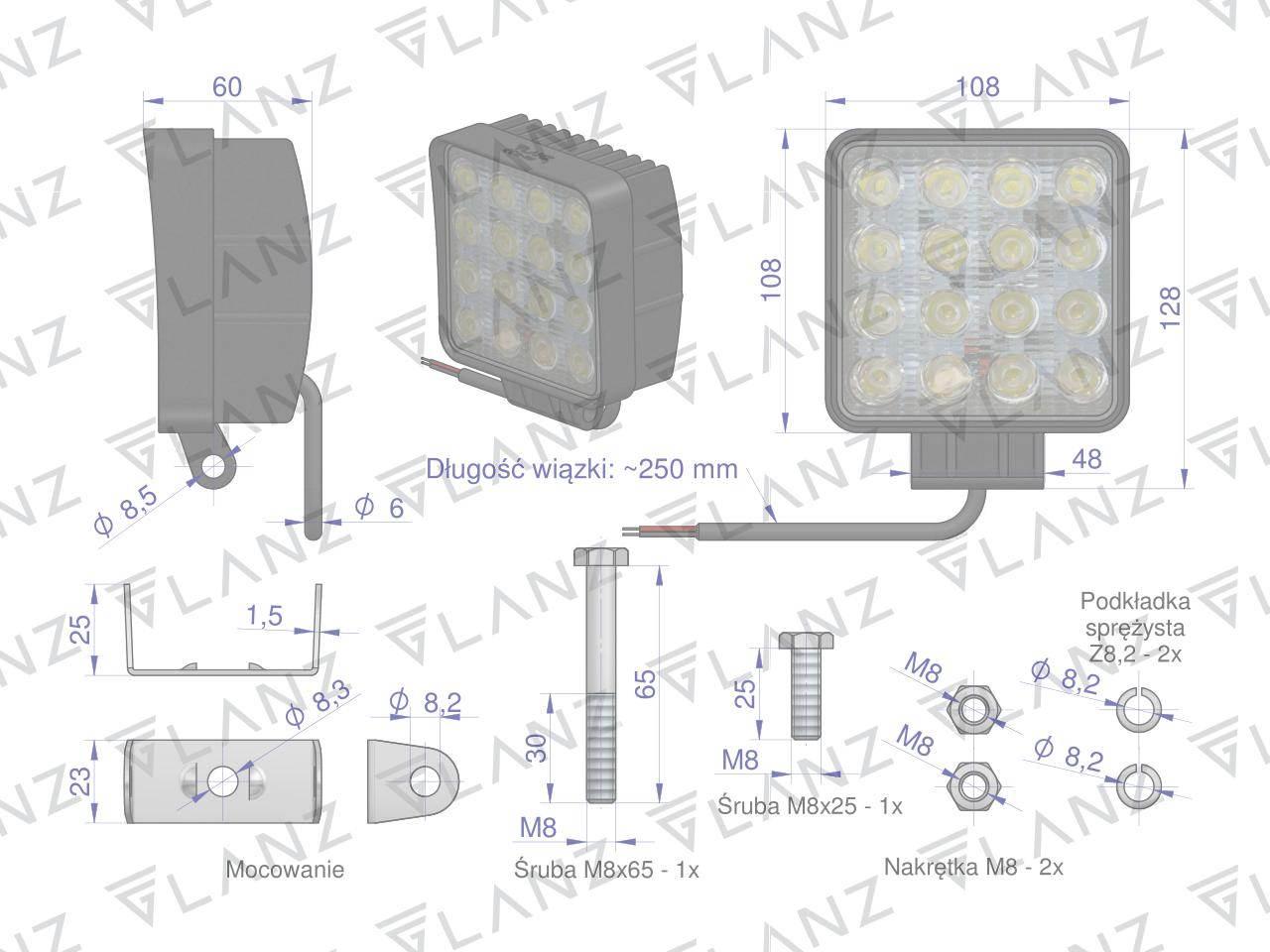 Lampa robocza kwadratowa 48w 16 led glanz - zdjęcie 4