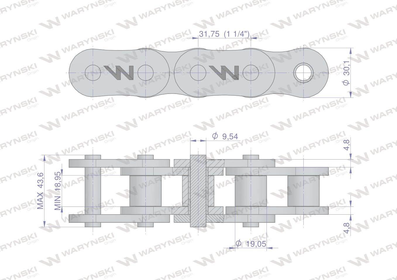 Łańcuch rolkowy wzmocniony 100sp r1 1.1/4 5m waryński - zdjęcie 2