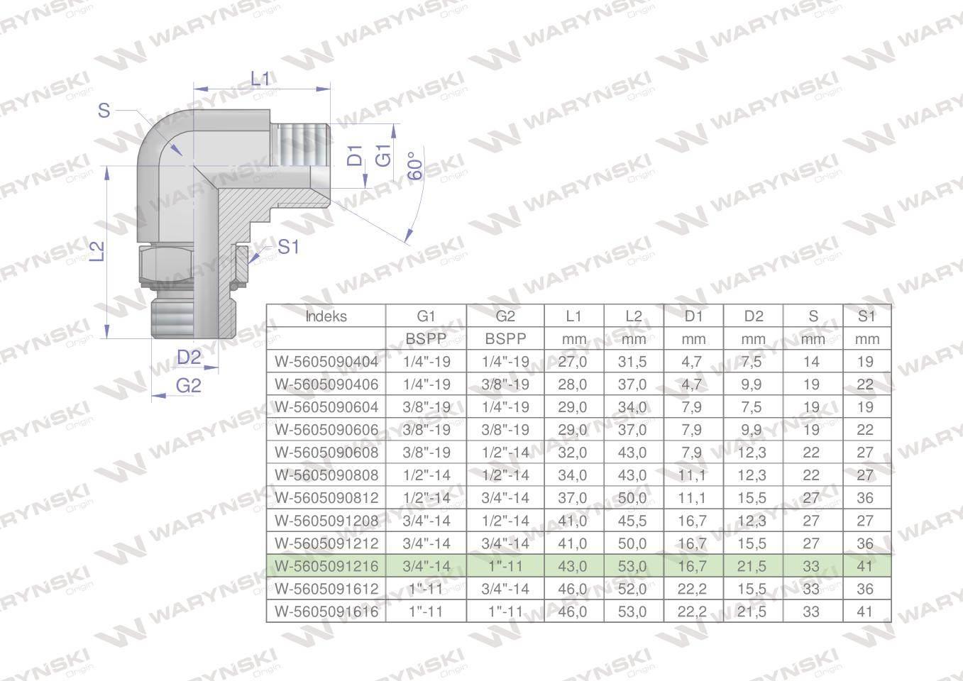 Kolanko hydrauliczne nastawne calowe bb 3/4"x1" bsp z regulacją waryński