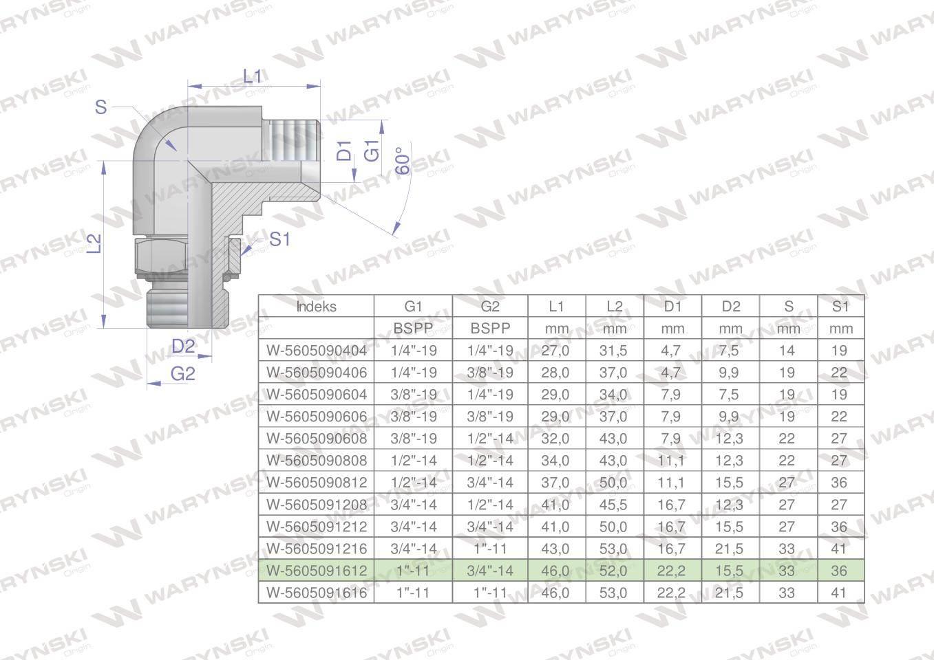 Kolanko hydrauliczne nastawne calowe bb 1"x3/4" bsp z regulacją waryński