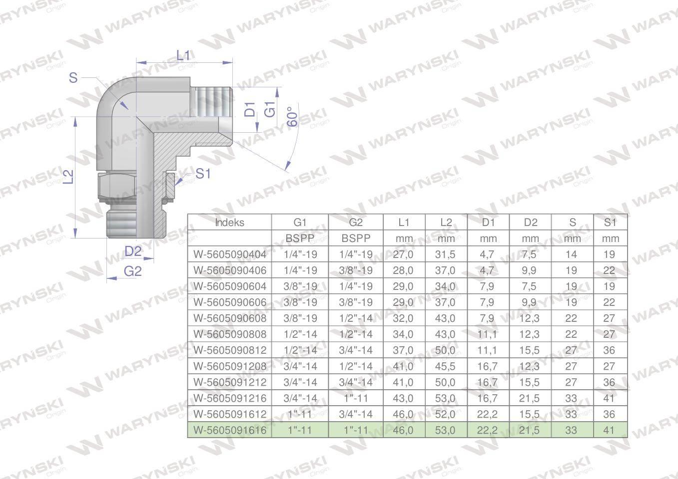 Kolanko hydrauliczne nastawne calowe bb 1"x1" bsp z regulacją waryński