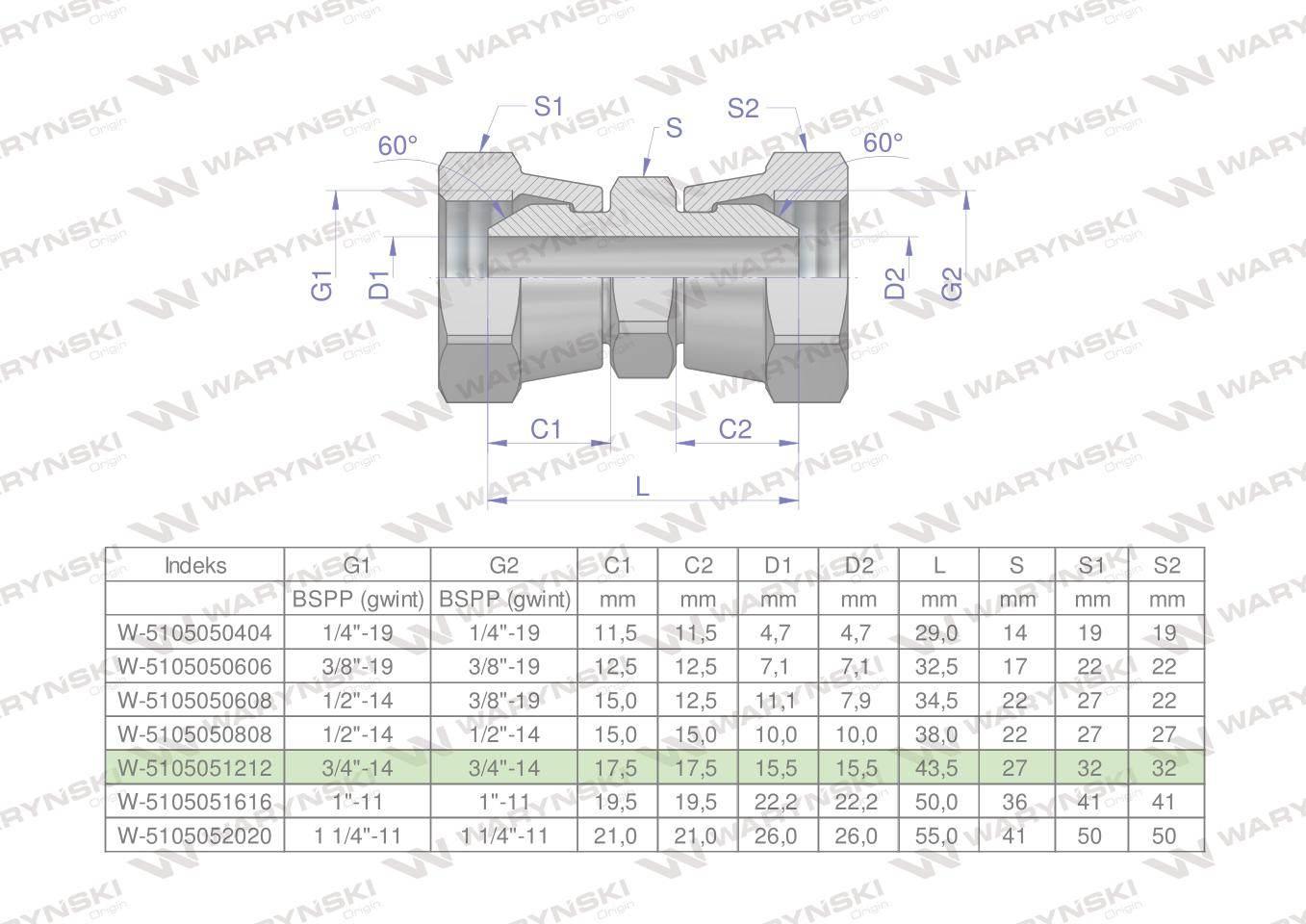 Złączka hydrauliczna calowa aa 3/4" bsp waryński