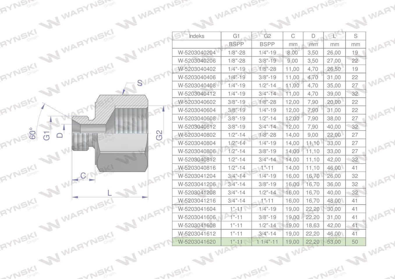 Tulejka różnicowa hydrauliczna calowa ab 1"gzx1 1/4"gw bsp waryński