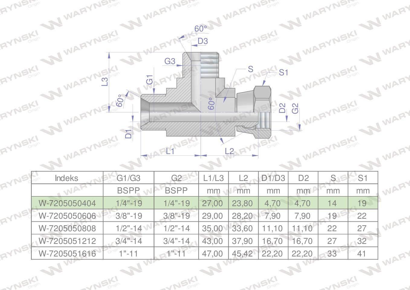 Trójnik hydrauliczny niesymetryczny calowy bba 1/4" bsp xevl waryński