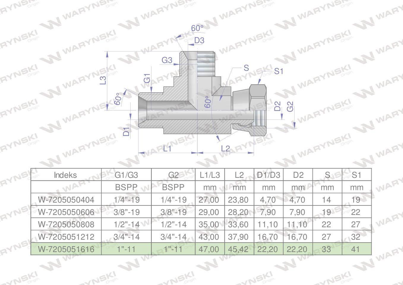 Trójnik hydrauliczny niesymetryczny calowy bba 1" bsp xevl waryński