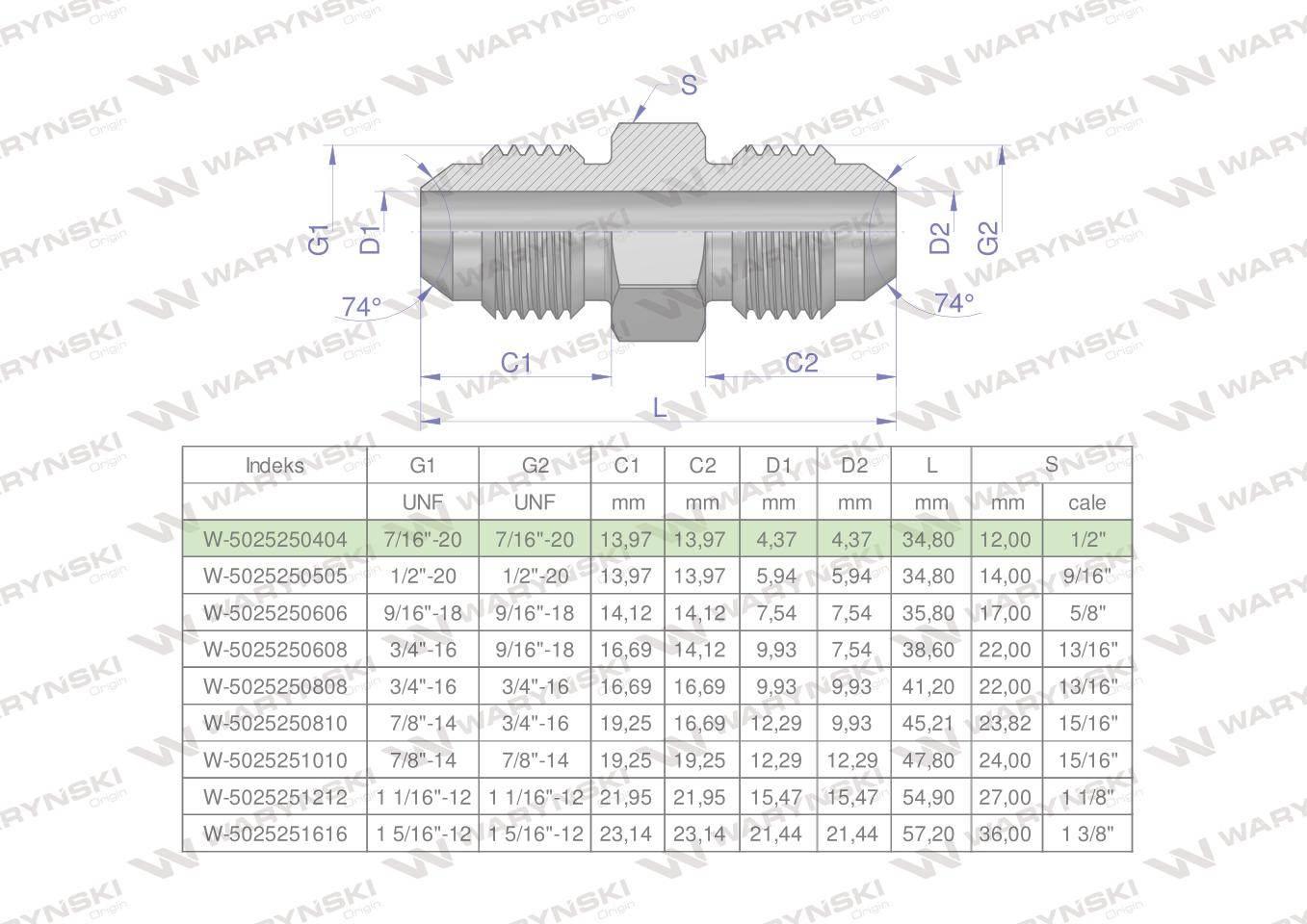 Złączka hydrauliczna calowa bb 7/16" unf jic waryński 2szt