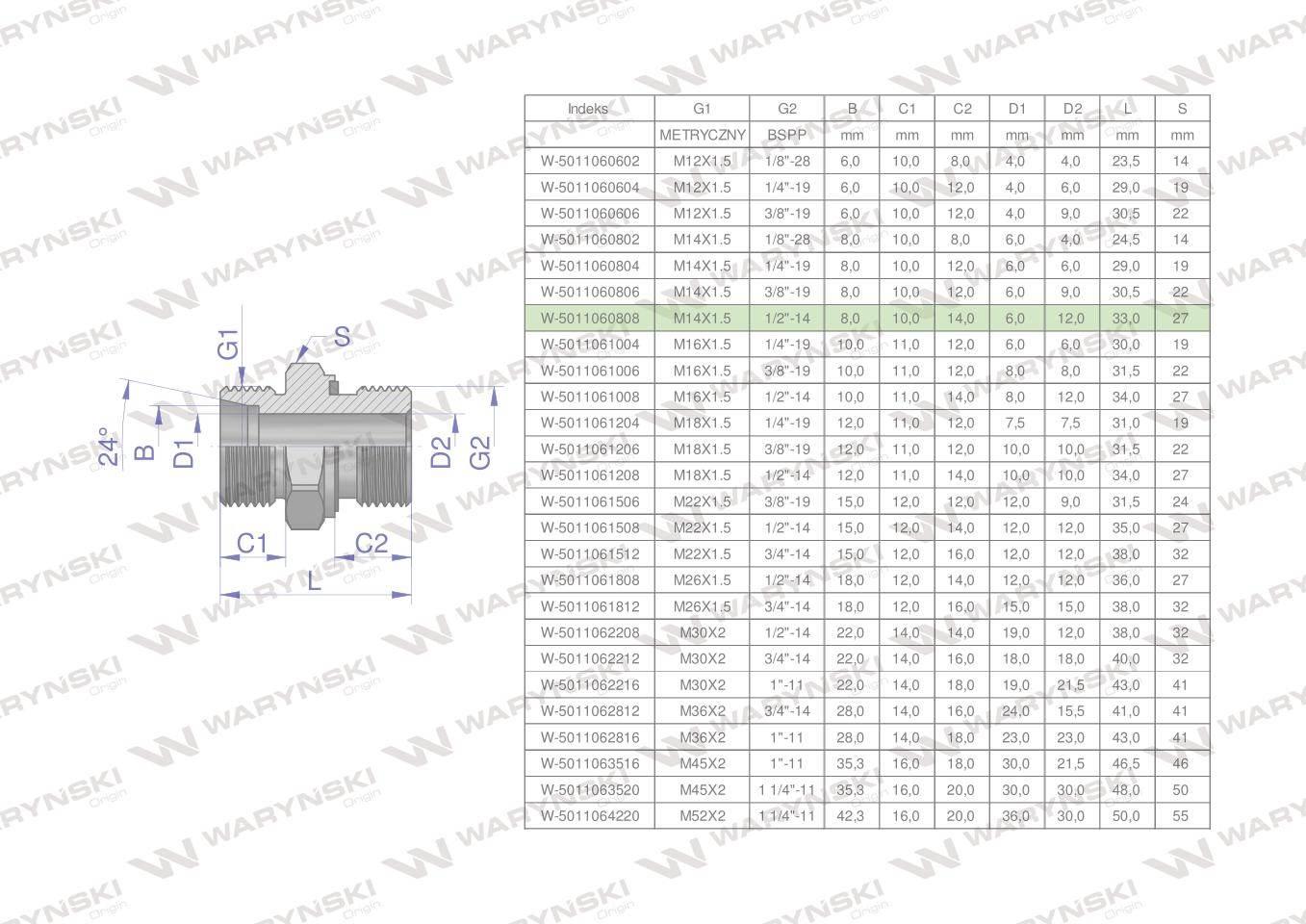 Przyłączka hydrauliczna bb xge m14x1.5 08lx1/2" bsp ed waryński 5szt