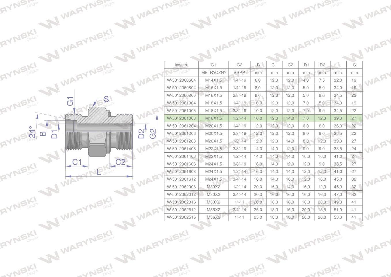 Przyłączka hydrauliczna odmiana ciężka xge bb m18x1.5 10sx1/2" bsp ed waryń