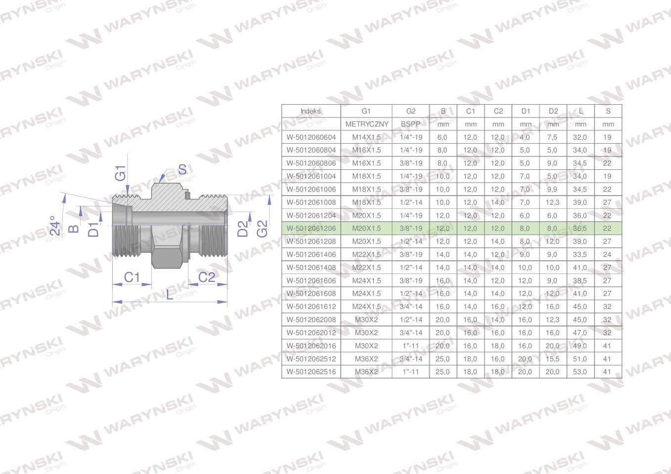 Przyłączka hydrauliczna odmiana ciężka xge bb m20x1.5 12sx3/8" bsp ed waryń