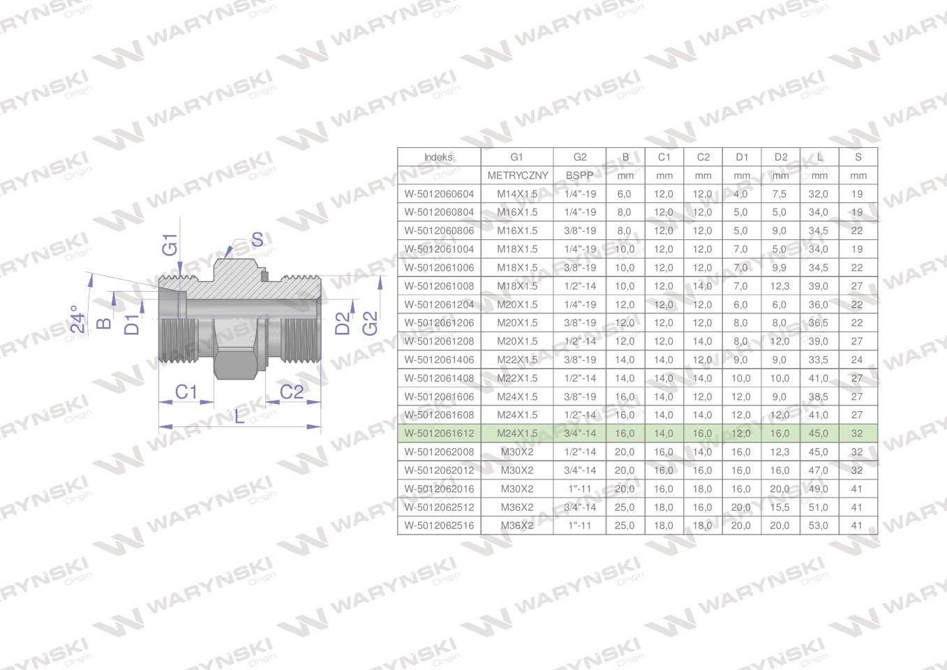 Przyłączka hydrauliczna odmiana ciężka xge bb m24x1.5 16sx3/4" bsp ed waryń