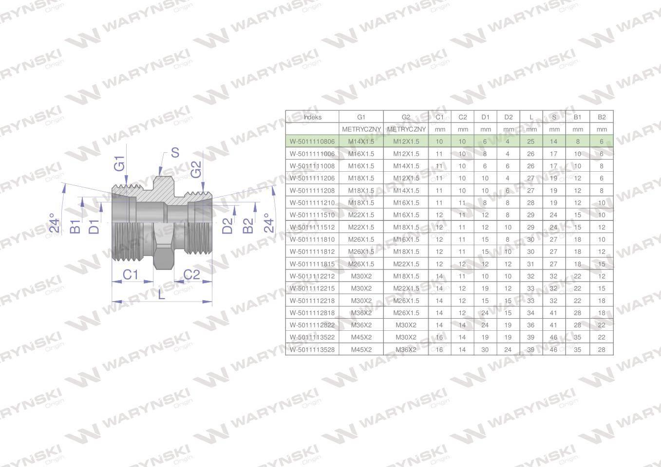 Złączka hydrauliczna redukcyjna metryczna bb m14x1.5 08l m12x1.5 06l xg war