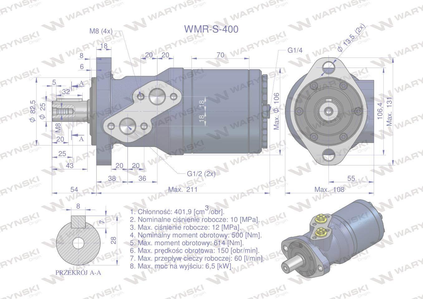 Silnik hydrauliczny orbitalny wzmacniany wmr-s 400 cm3/obr 100 bar max.140 - zdjęcie 6