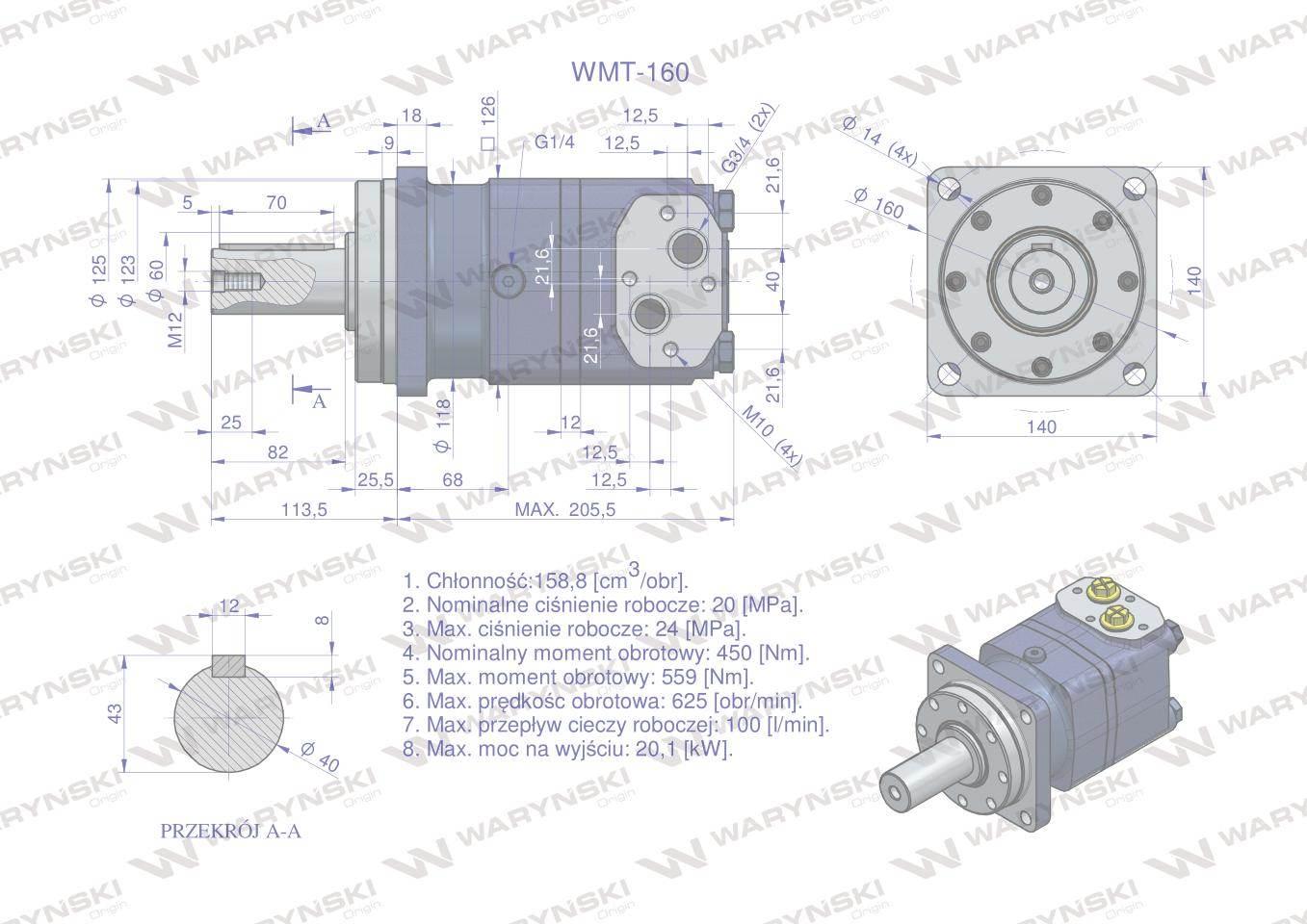 Silnik hydrauliczny orbitalny wmt 160 cm3/obr 200 bar max.280 bar waryński - zdjęcie 6