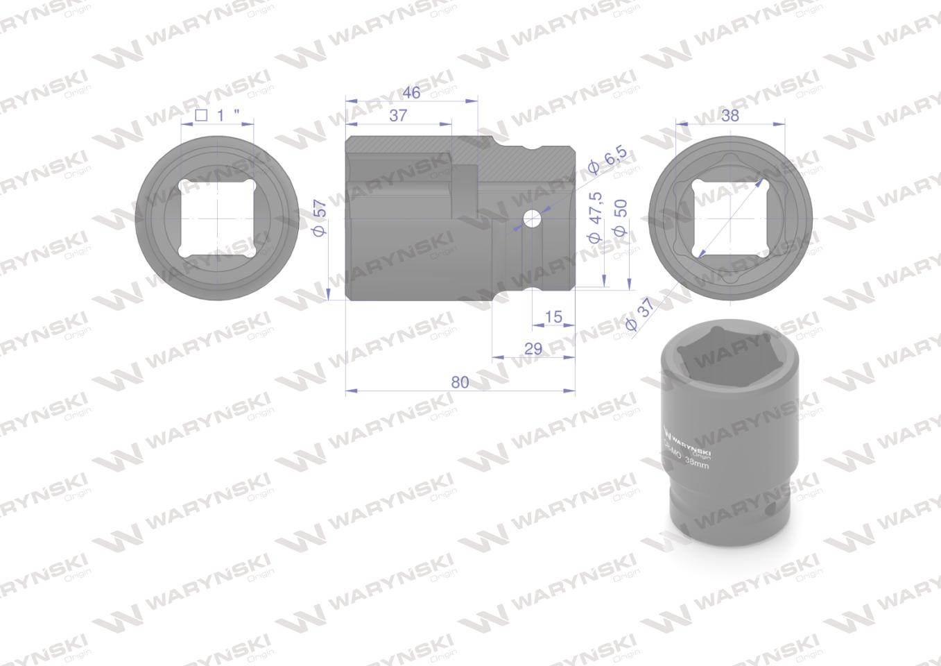 Nasadka udarowa sześciokątna 1"długa 38mm crmo din 3129 waryński - zdjęcie 2
