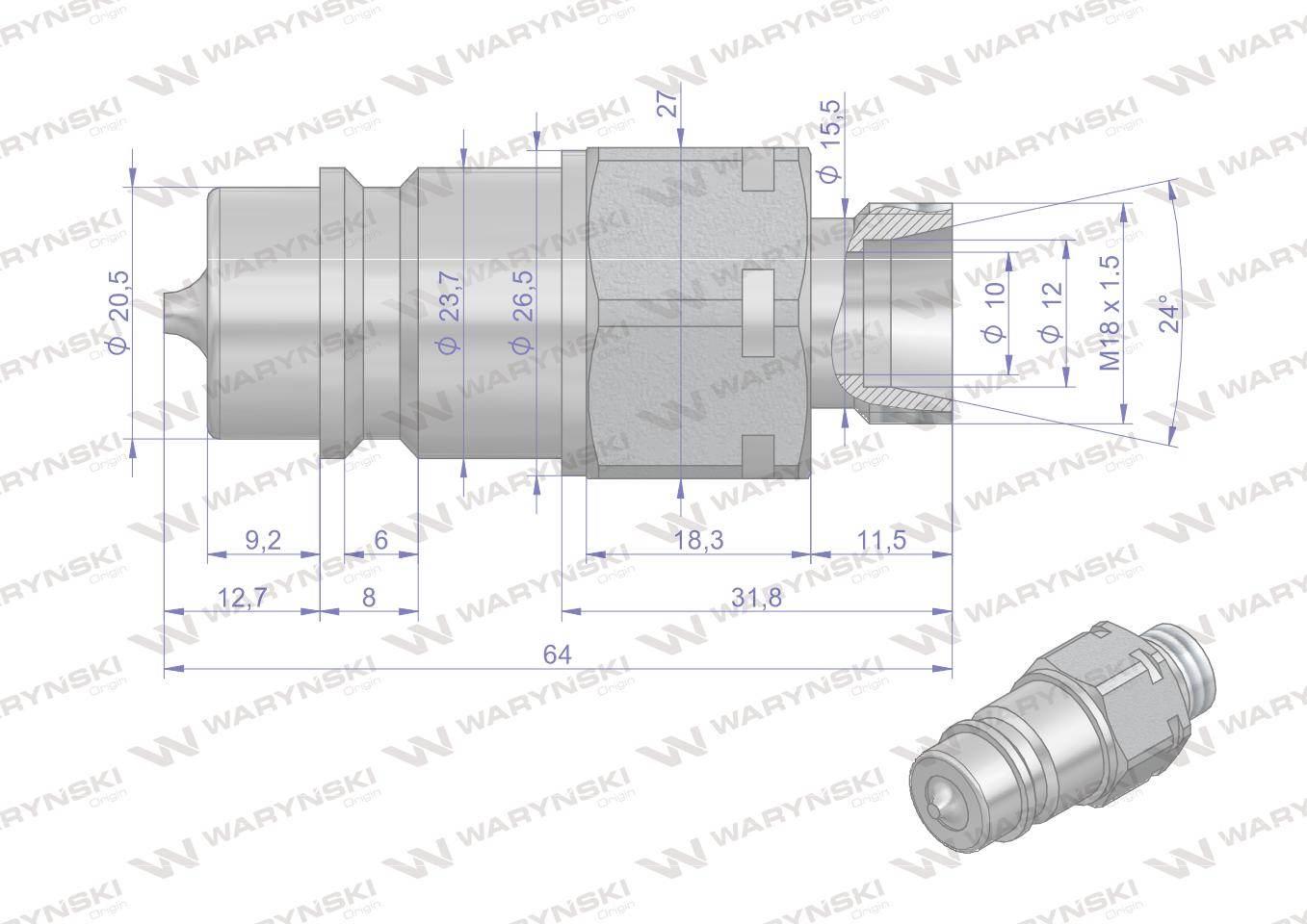 Szybkozłącze hydrauliczne wtyczka m18x1.5 gwint zewnętrzny euro 9100818w is - zdjęcie 2