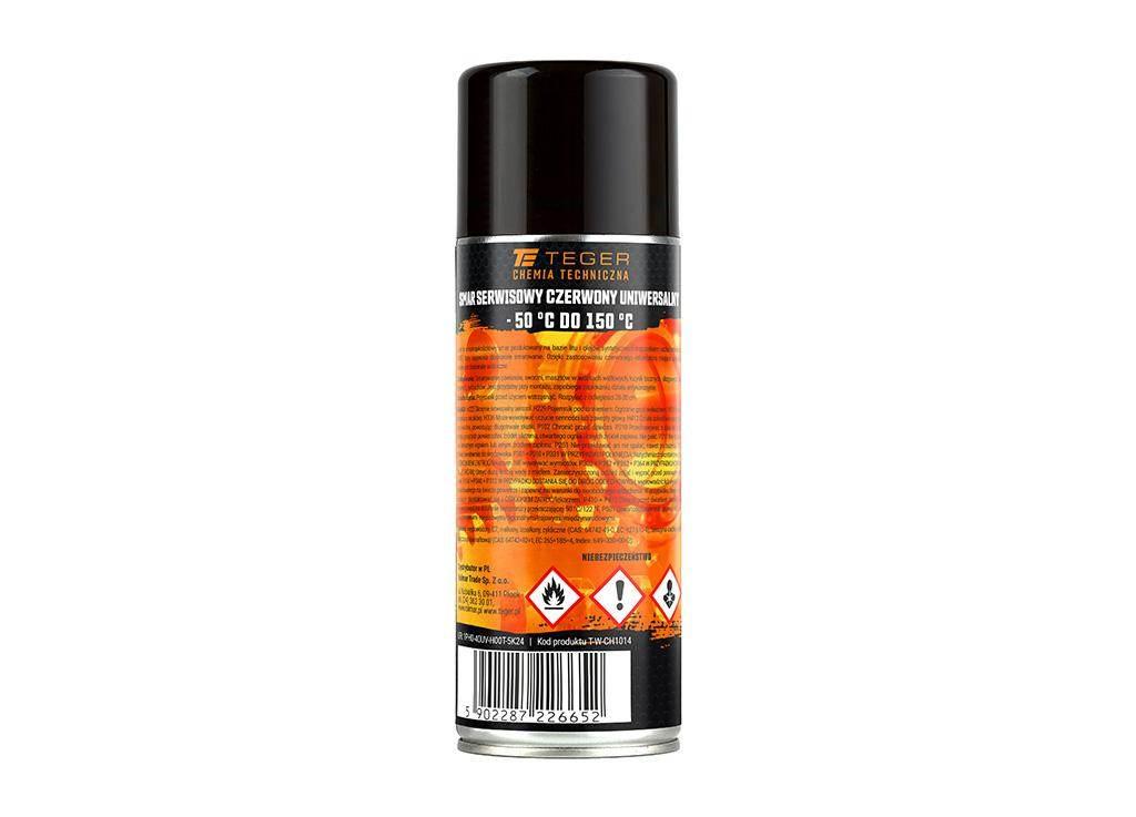 Smar serwisowy czerwony ptfe 50°c do 150 °c 400ml teger - zdjęcie 2