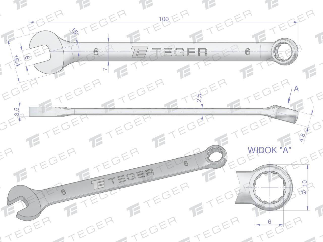 Klucz płasko-oczkowy 6mm teger | T-W-NWKPO6 - zdjęcie 3