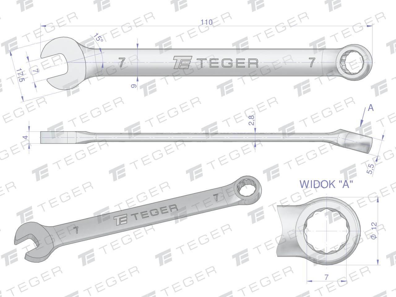 Klucz płasko-oczkowy 7mm teger | T-W-NWKPO7 - zdjęcie 3