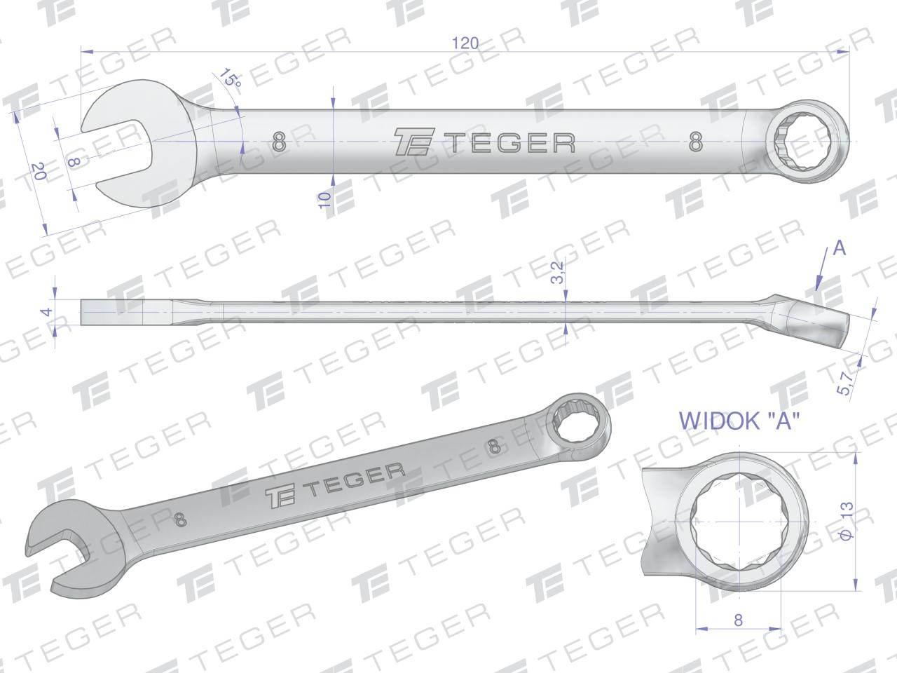 Klucz płasko-oczkowy 8mm teger | T-W-NWKPO8 - zdjęcie 3