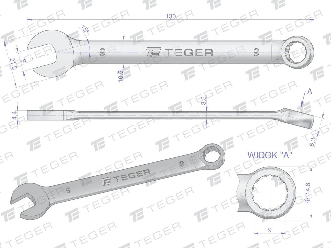 Klucz płasko-oczkowy 9mm teger | T-W-NWKPO9 - zdjęcie 3