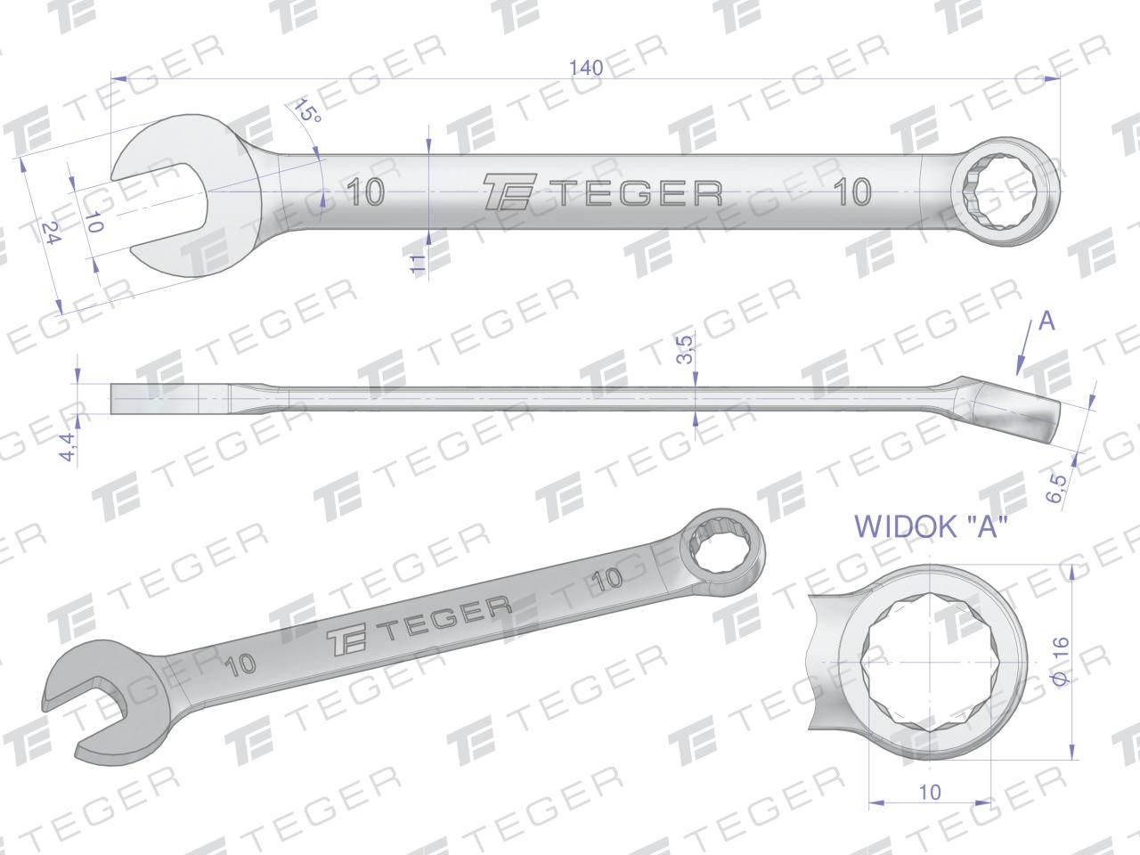 Klucz płasko-oczkowy 10mm teger | T-W-NWKPO10 - zdjęcie 3