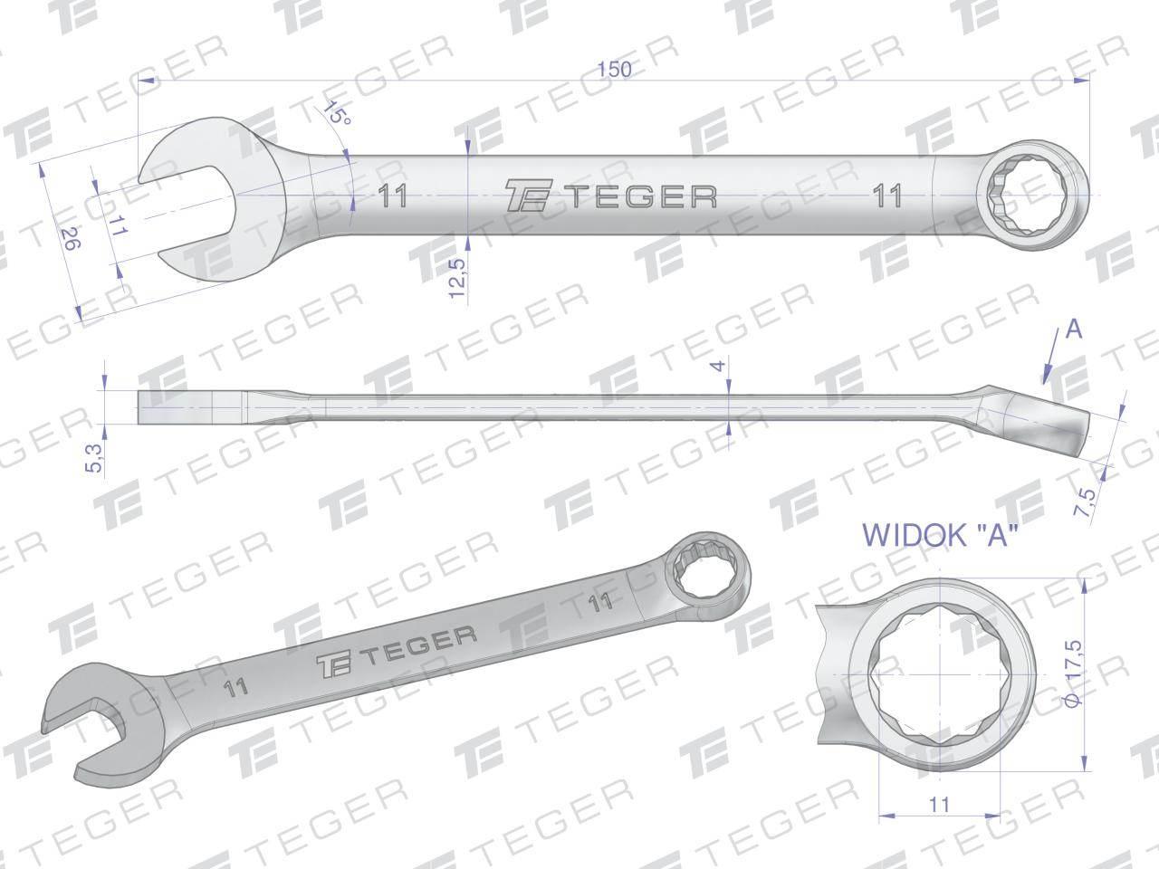 Klucz płasko-oczkowy 11mm teger | T-W-NWKPO11 - zdjęcie 3