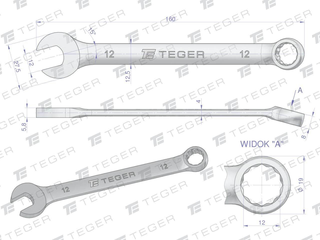 Klucz płasko-oczkowy 12mm teger | T-W-NWKPO12 - zdjęcie 3