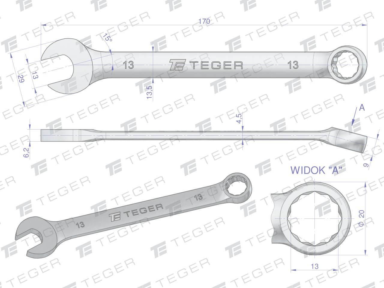 Klucz płasko-oczkowy 13mm teger | T-W-NWKPO13 - zdjęcie 3