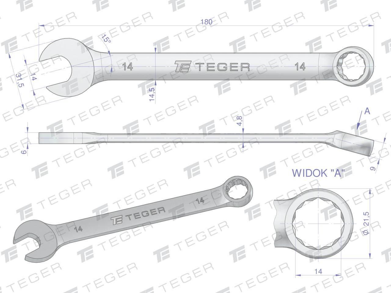 Klucz płasko-oczkowy 14mm teger | T-W-NWKPO14 - zdjęcie 3