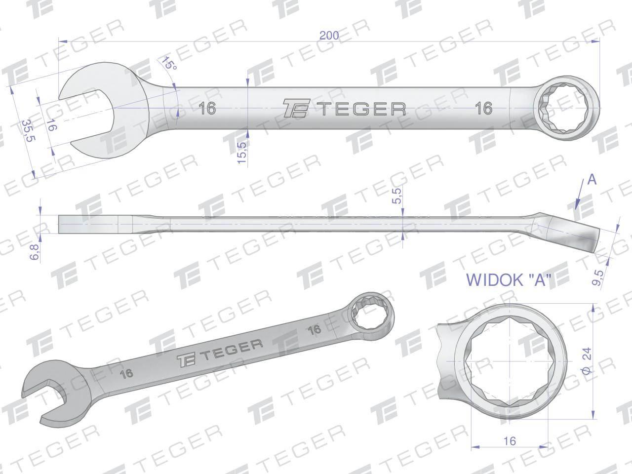Klucz płasko-oczkowy 16mm teger | T-W-NWKPO16 - zdjęcie 3