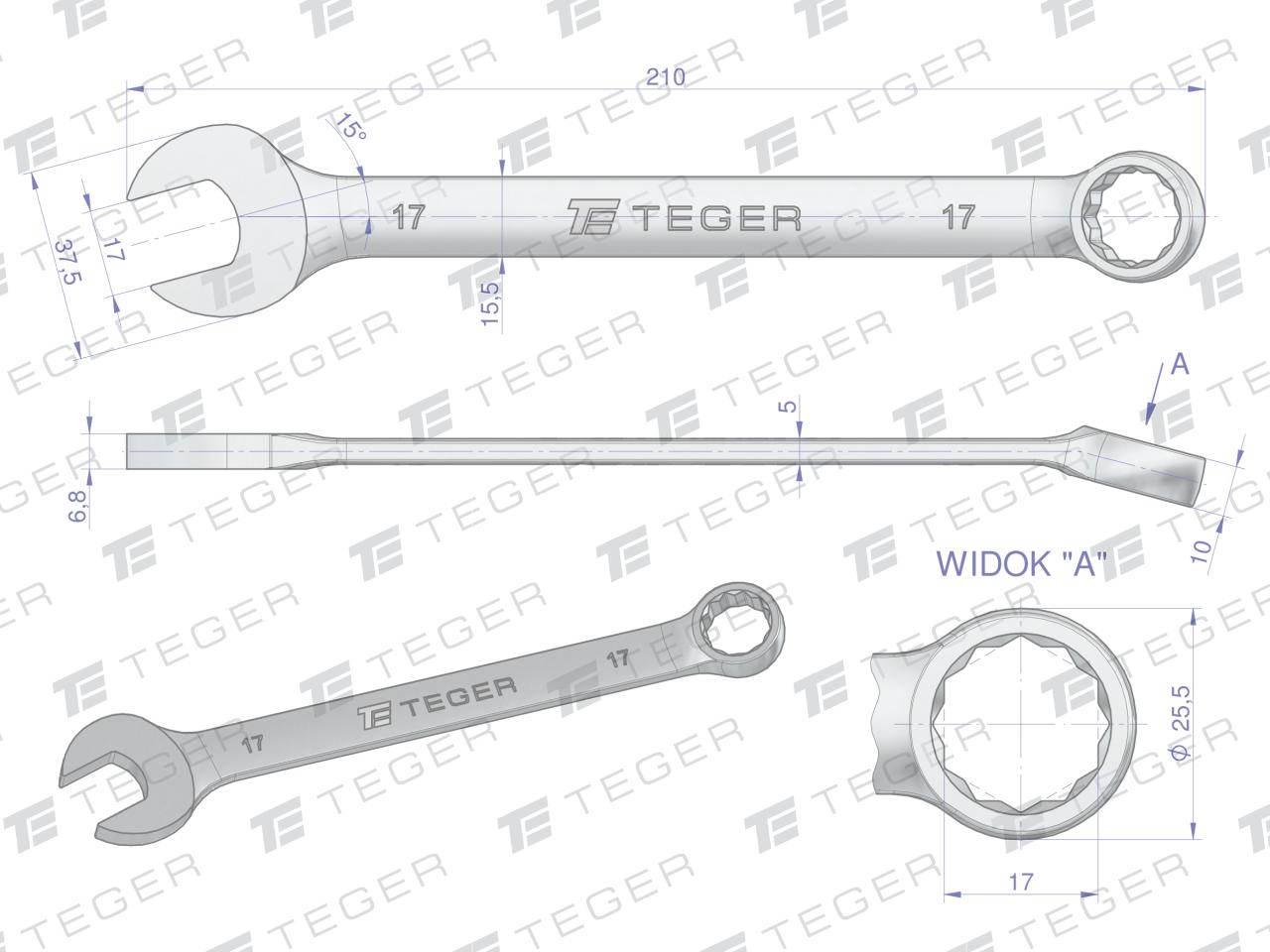 Klucz płasko-oczkowy 17mm teger | T-W-NWKPO17 - zdjęcie 3