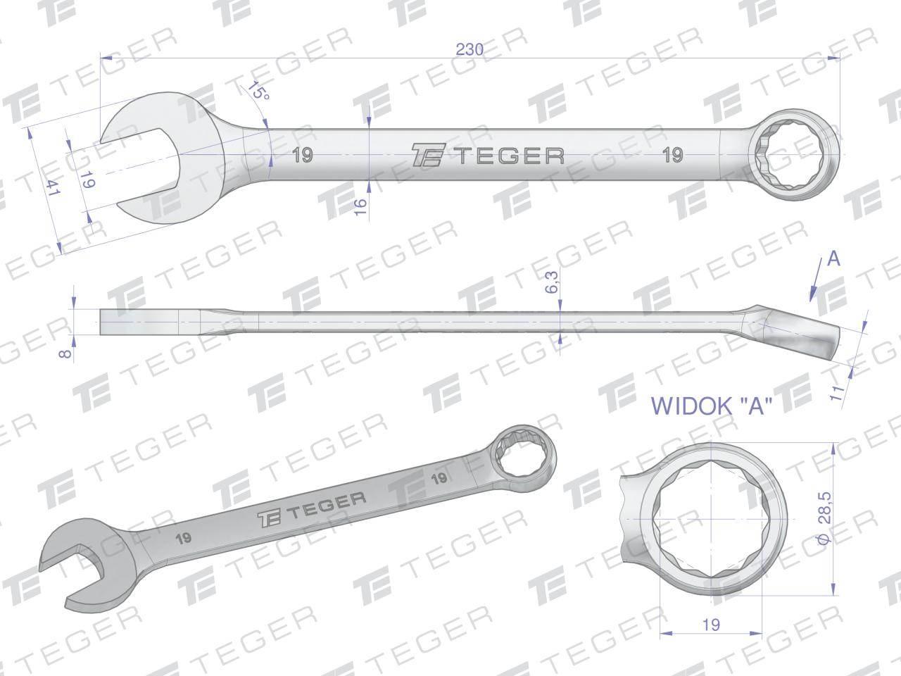 Klucz płasko-oczkowy 19mm teger | T-W-NWKPO19 - zdjęcie 3