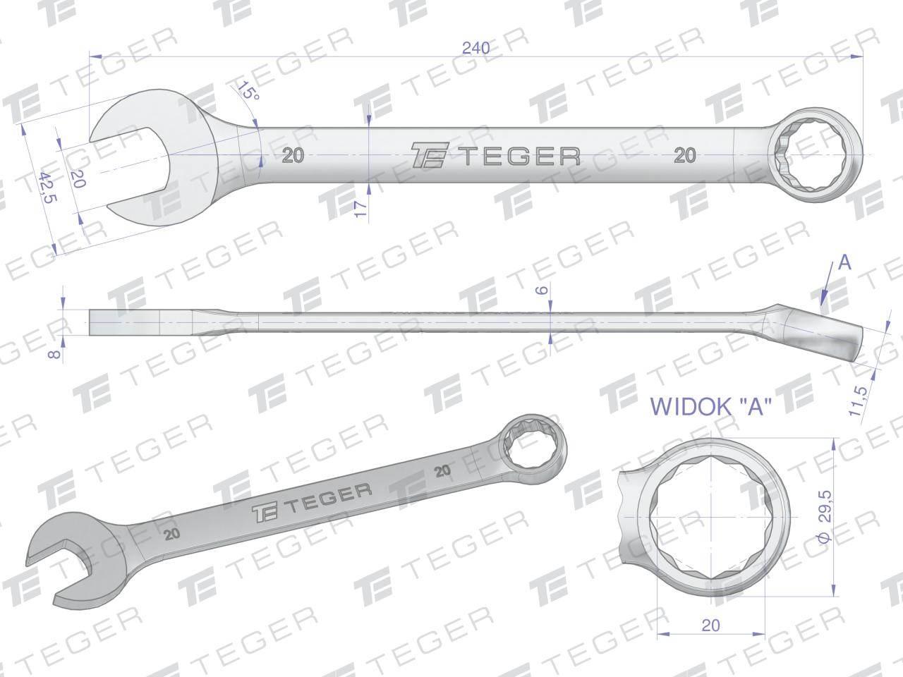 Klucz płasko-oczkowy 20mm teger | T-W-NWKPO20 - zdjęcie 3