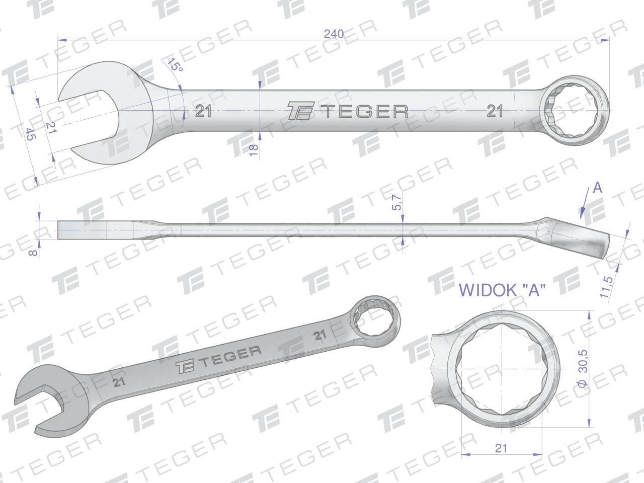 Klucz płasko-oczkowy 21mm teger | T-W-NWKPO21 - zdjęcie 3