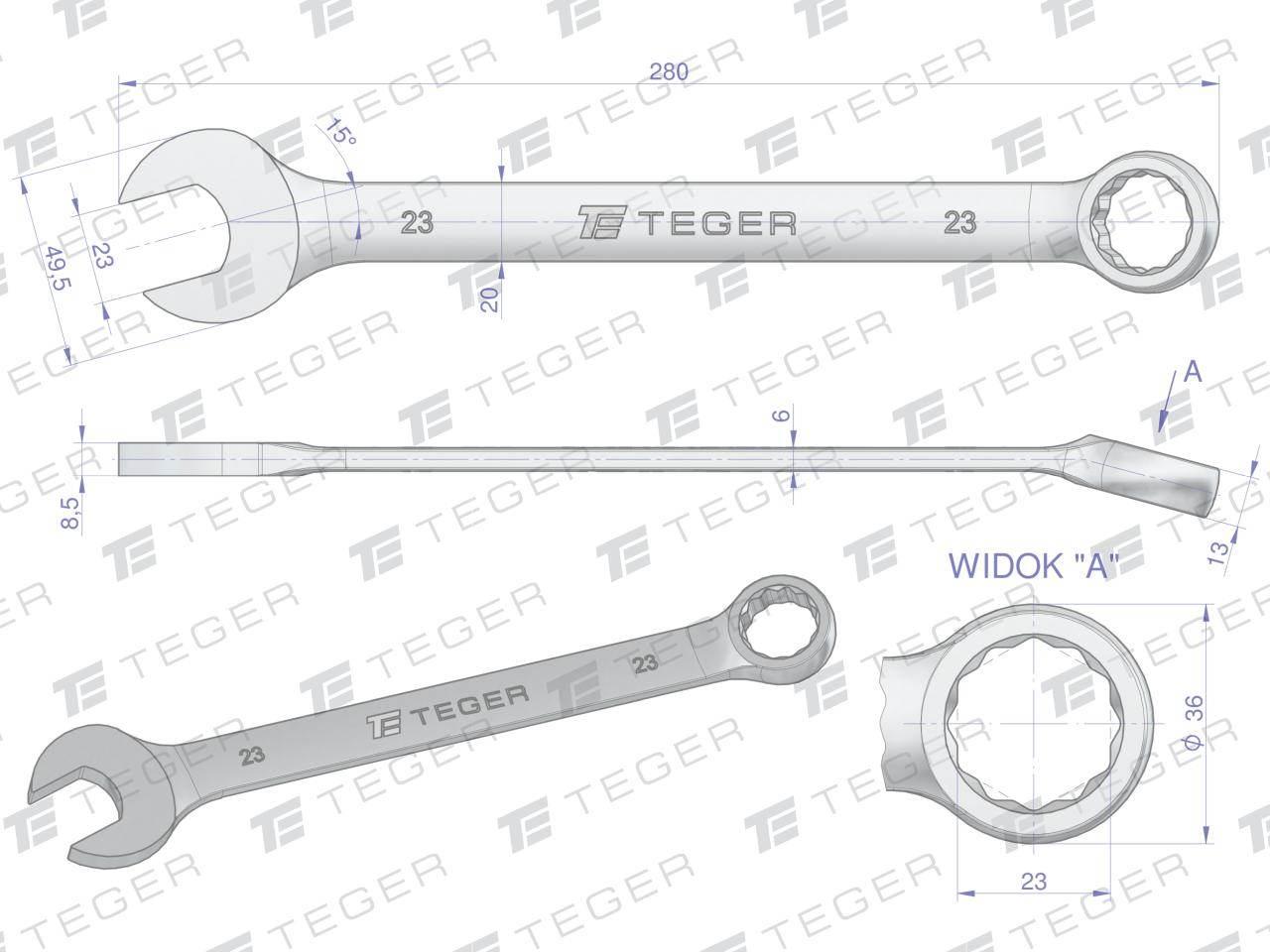Klucz płasko-oczkowy 23mm teger | T-W-NWKPO23 - zdjęcie 3