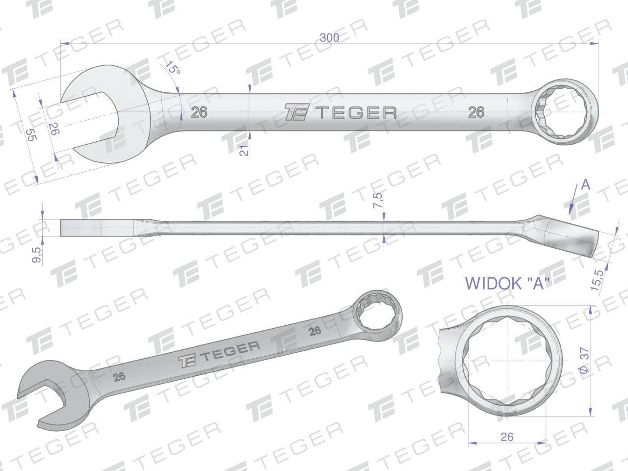 Klucz płasko-oczkowy 26mm teger | T-W-NWKPO26 - zdjęcie 3