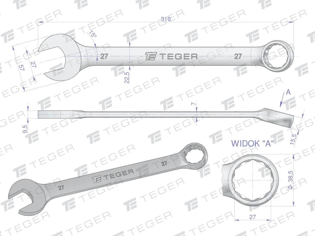 Klucz płasko-oczkowy 27mm teger | T-W-NWKPO27 - zdjęcie 3